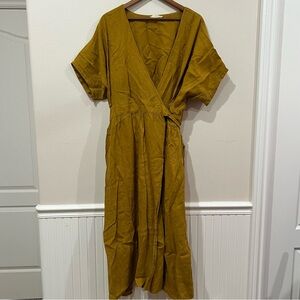 Sotela Luna Dress Wrap Dress Mustard Linen Size 7 (3X)